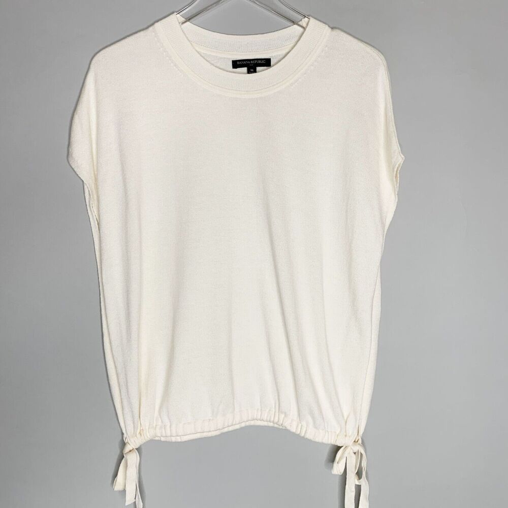 Banana Republic Ivory Crewneck sort sleeve Tie-Hem Sweater